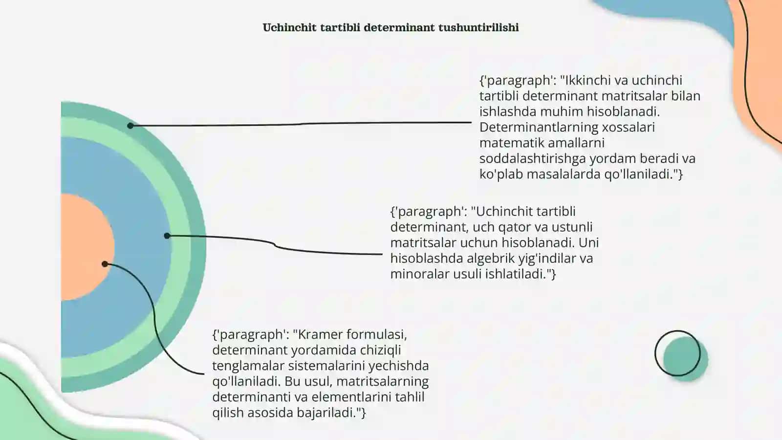 Ikkinchi va uchinchi tartibli determinant, uning xossalari. Kramer formulasi 4