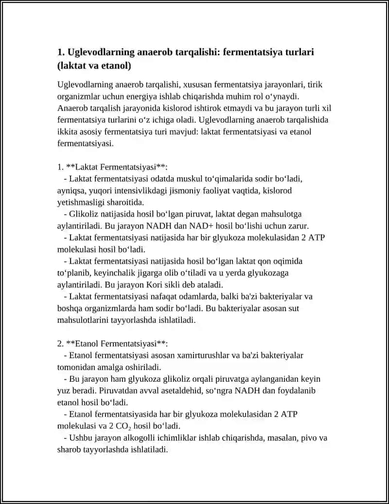 Uglevodlarning anaerob, aerob hamda pentoz yo‘li bilan tarqalishi. Glikoliz. Glikogenoliz 4