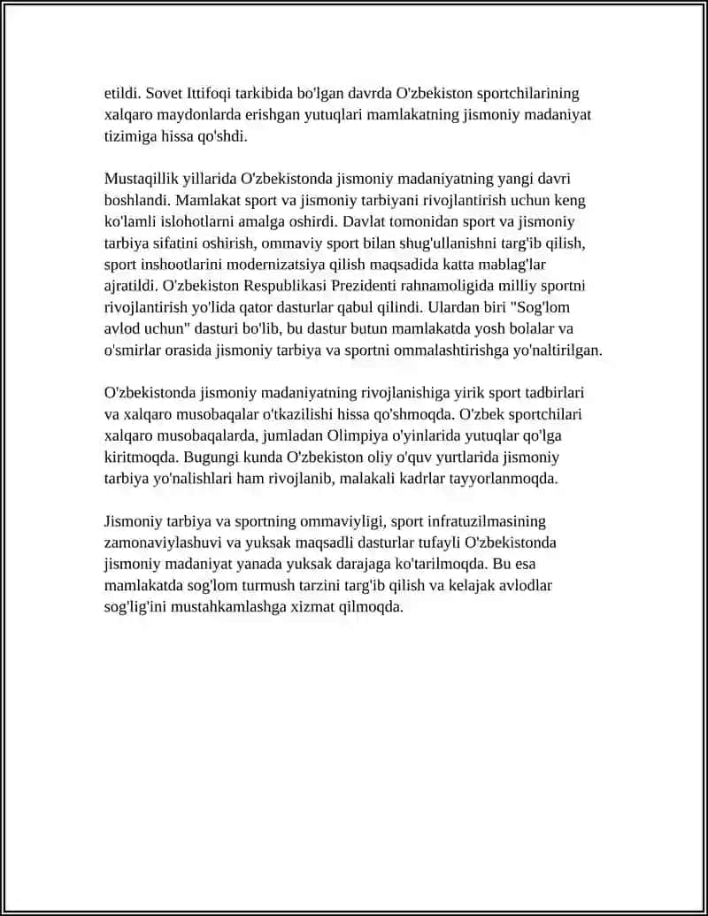 MAMLAKATIMIZDA JISMONIYMADANIYAT TIZIMI 4