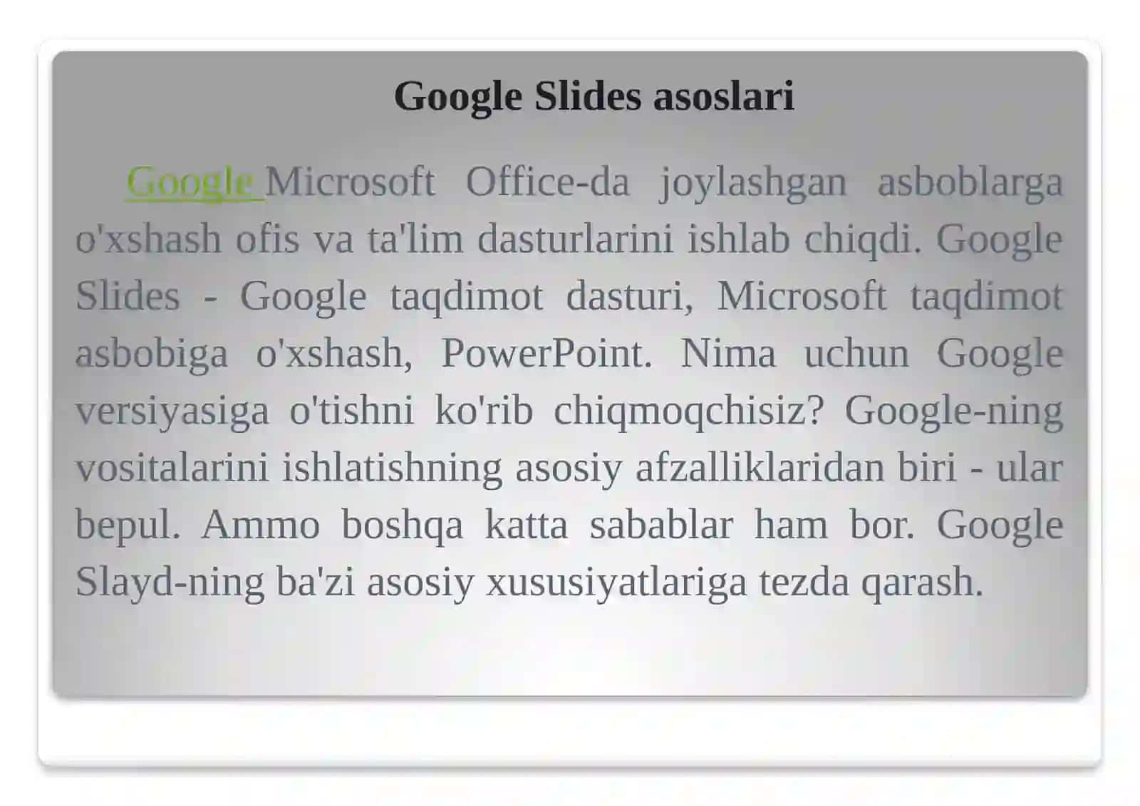 Google Презентация ва унинг имкониятлари 4