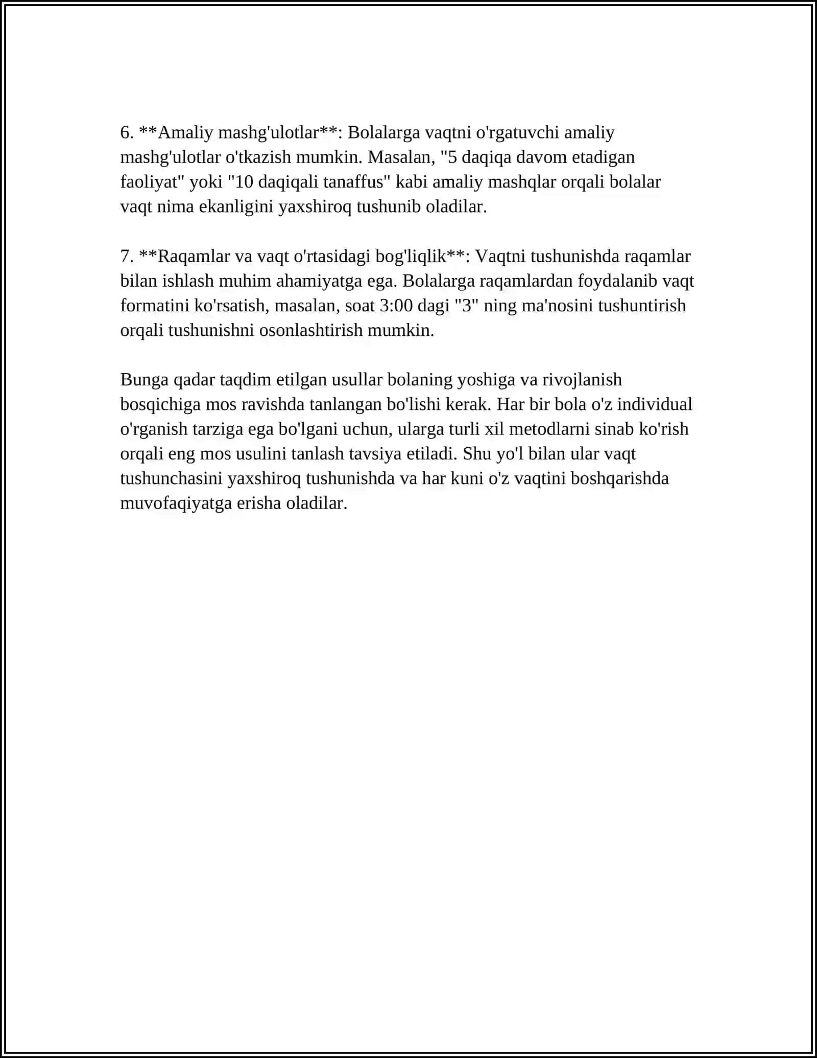 BOLALARDA VAQT HAQIDA TASAVVURLARNI SHAKILLANTIRISH 4