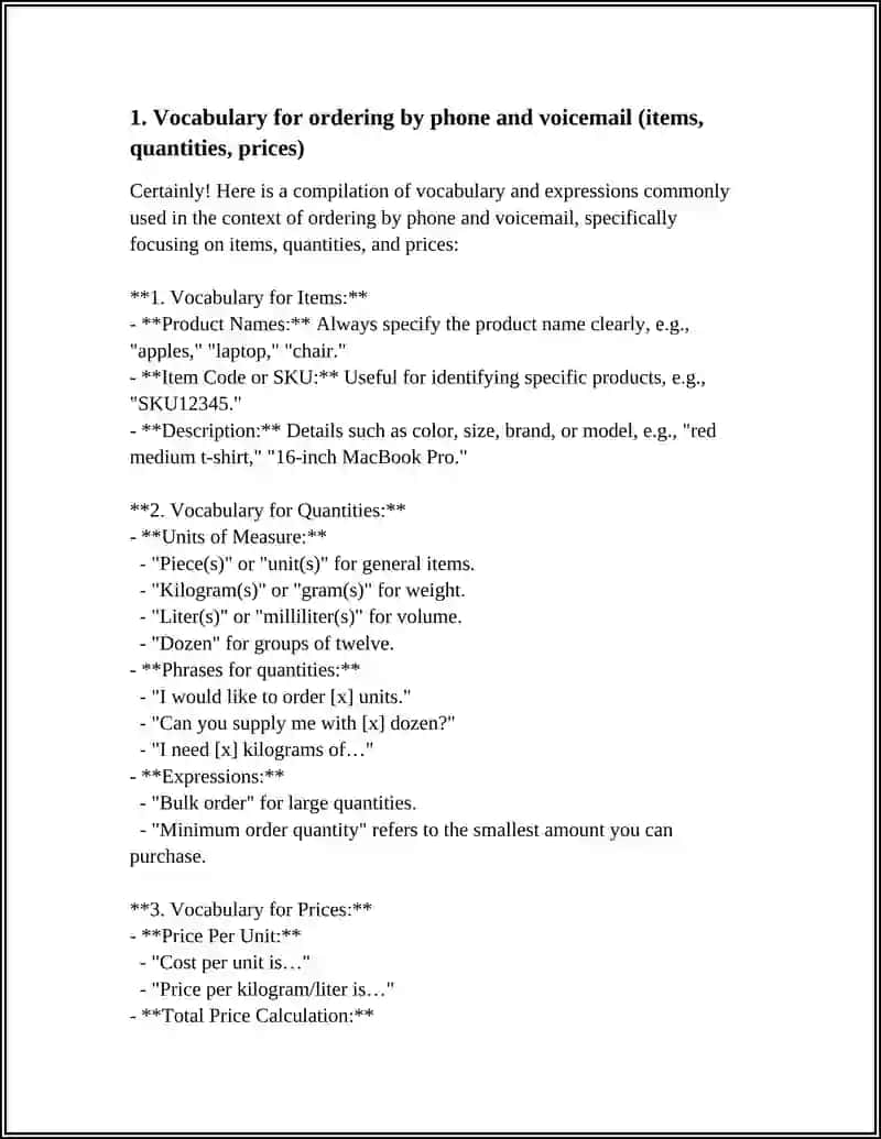 LESSON 6. ORDERING: USING VOICEMAIL, ORDERING BY PHONE. GRAMMAR: HOW MANY, HOW MUCH QUESTIONS 4