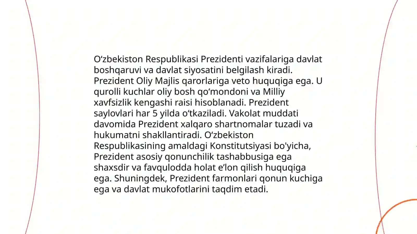 O'zbekiston respublikasi prezidentining huquqiy holati 4