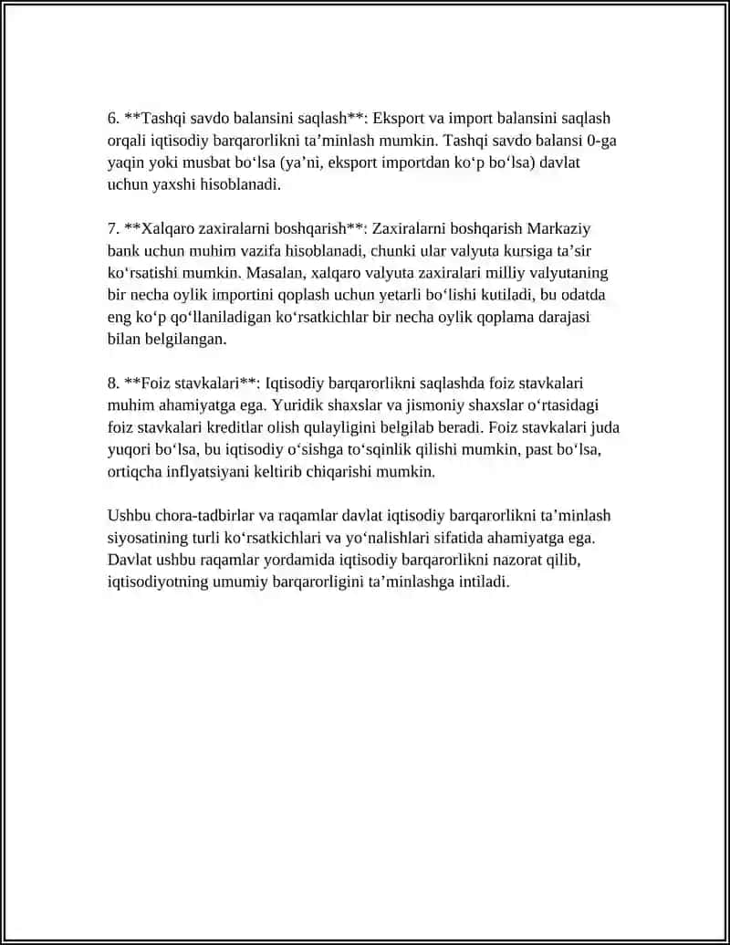REFERAT Mavzu: TURLI SOHALAR BO’YICHA DAVLATNING IQTISODIY SIYOSATI YUZASIDAN ESSEY 4