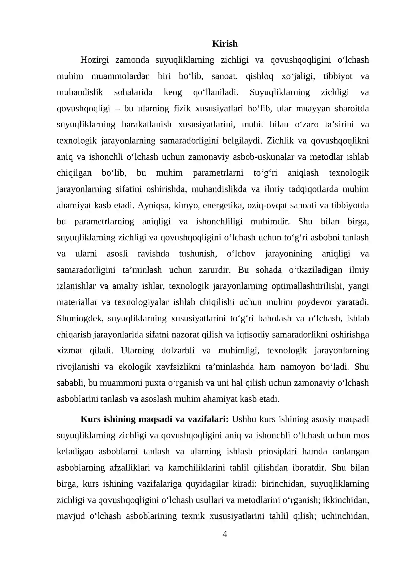 OʻLCHASH USULLARI VA VOSITALARI FANIDAN TAYYORLAGAN KURS ISHI 4
