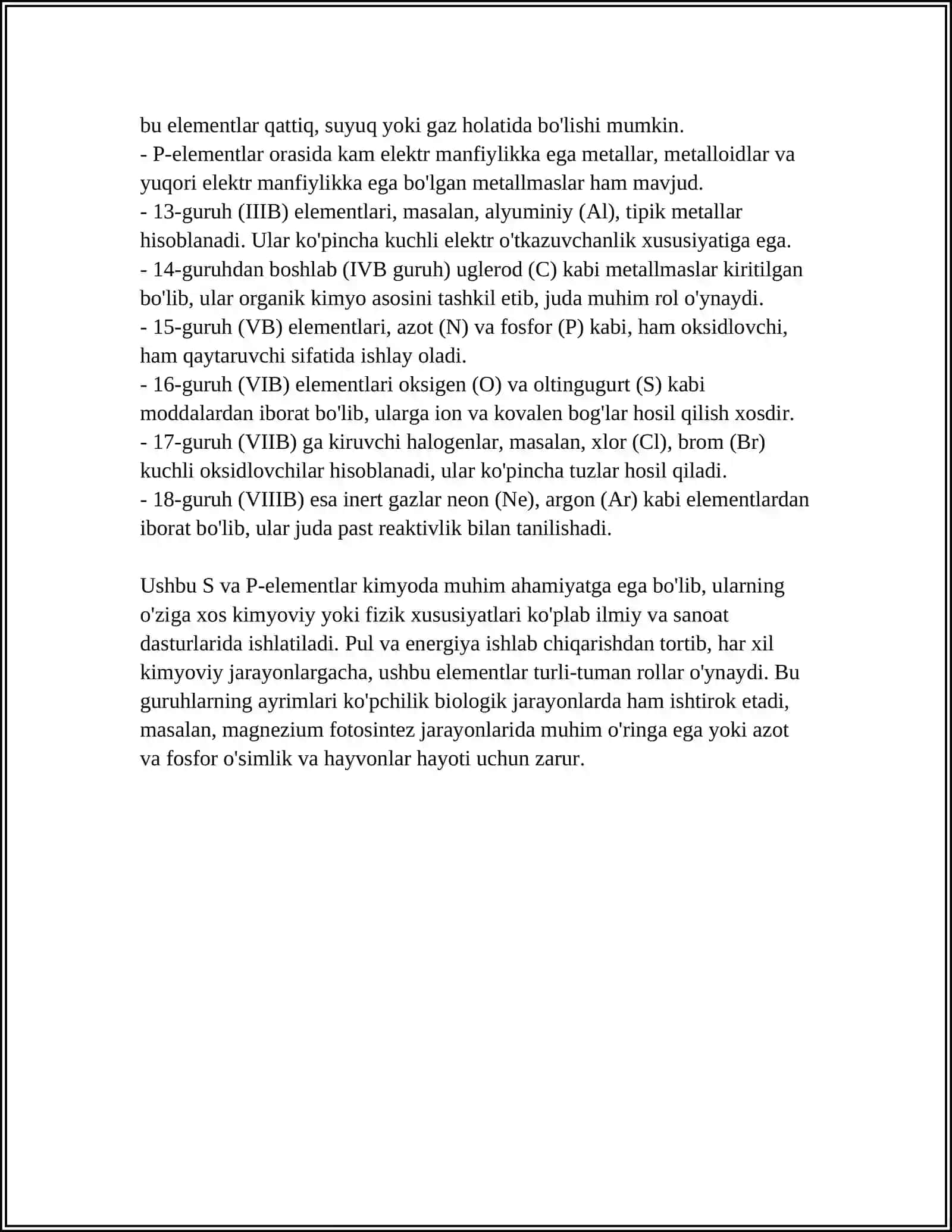 BIOGEN ELEMENTLAR HAQIDA TUWUNCHA S-, P-,-ELEMENTLARNING FIZIKAVIY VA KIMYOVIY XOSSALARI 4
