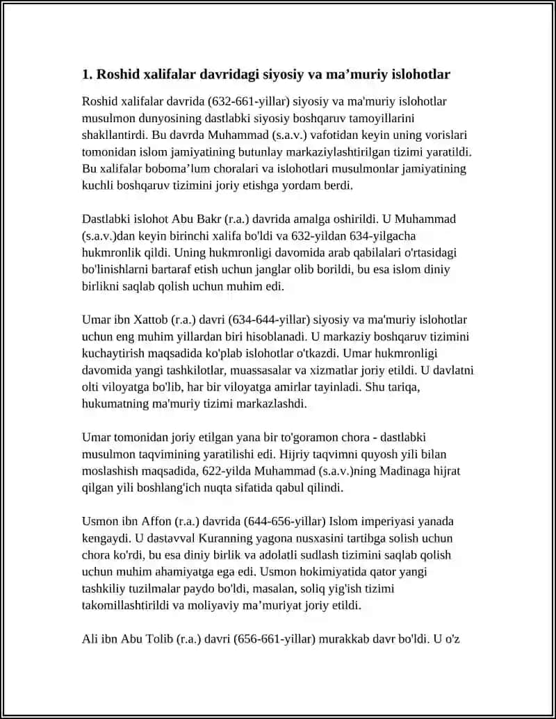 ROSHID XALIFALAR HUKMRONLIGI DAVRIDAGI ISLOHOTLARNING MOHIYATI 4