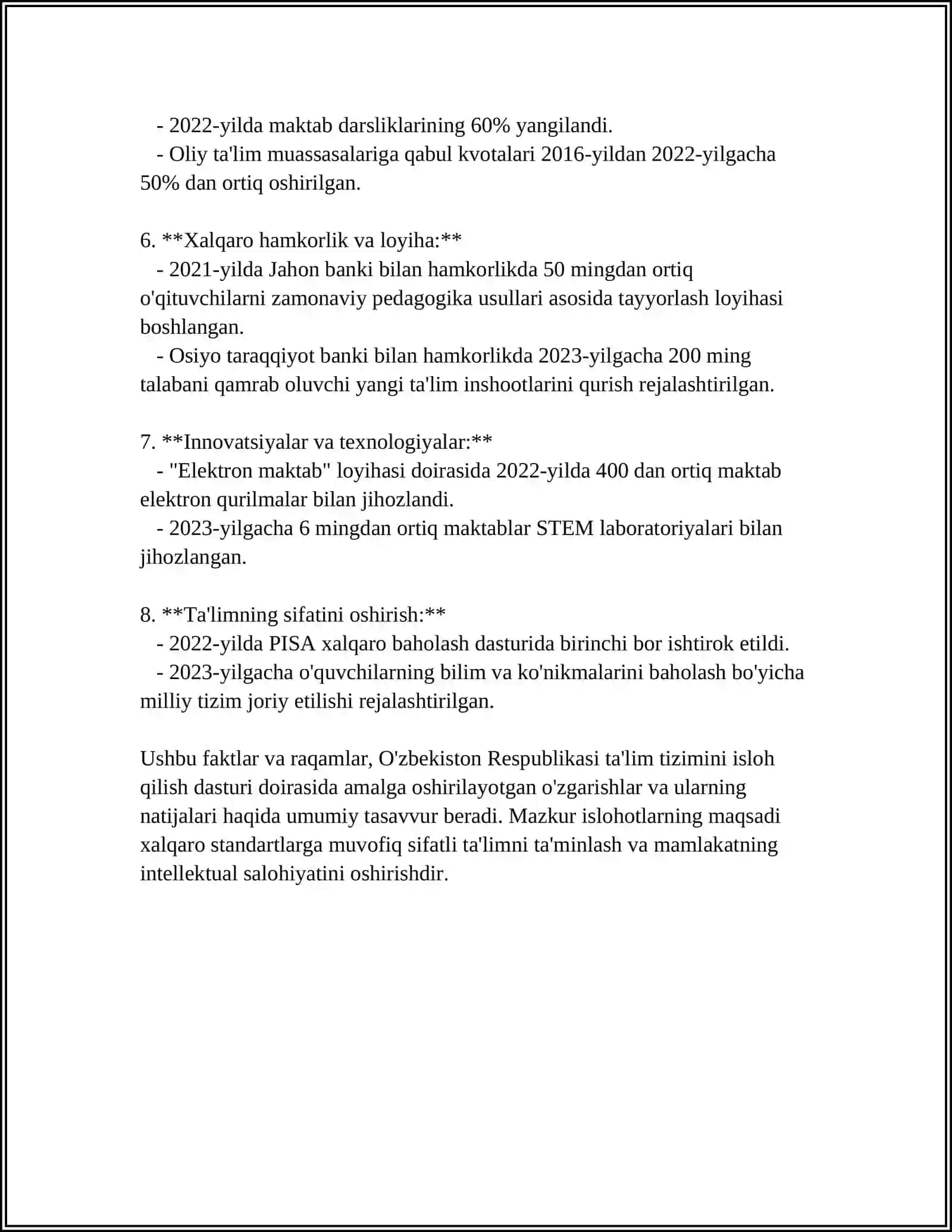 TA'LIM SOHASIDAGI DAVLAT SIYOSATINING USTUVOR YOʻNALISHLARI 4
