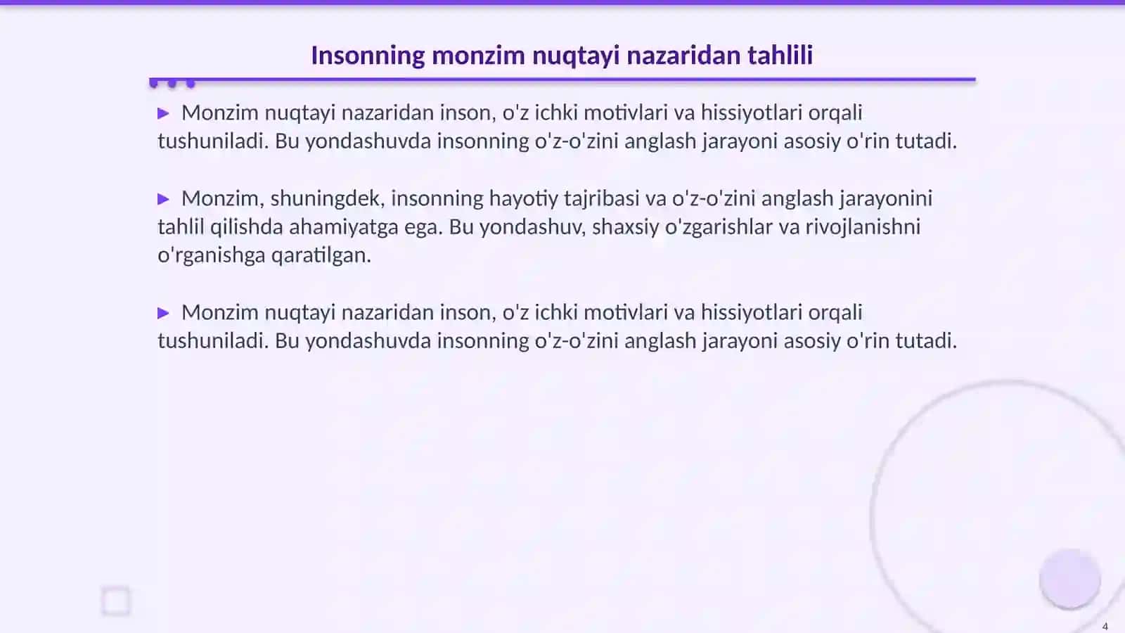 Insonni tushunishga duvalizim va monzim nuqtayi nazaridan yondashuv 4