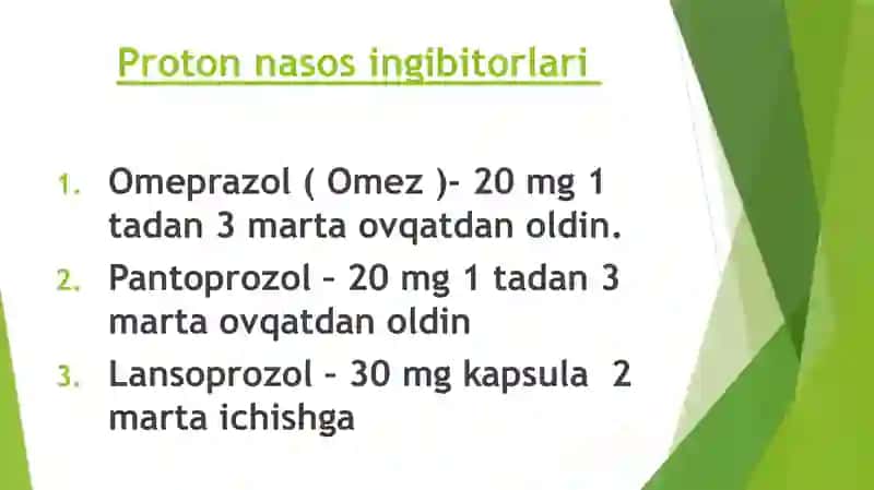 Gastroenterologiya sikli uchun ishlatiladigan dorilar toplami va dozalari 4