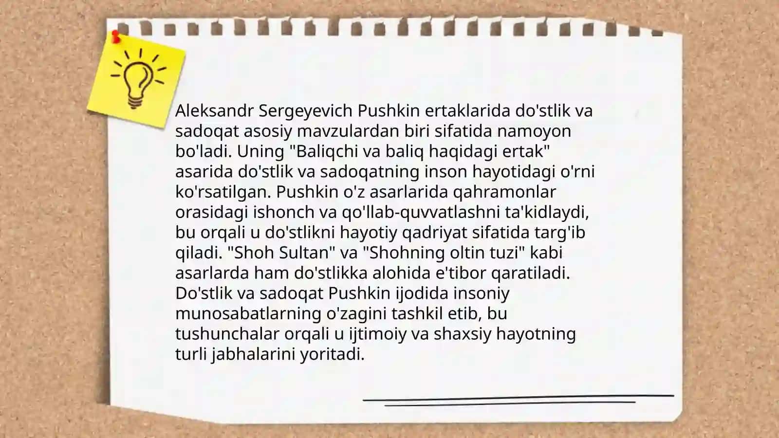 Rus yozuvchilarining bolalarga atab yozgan asarlari. A.S.Pushkin ertaklarida ilgari surilgan gʻoyalar 4
