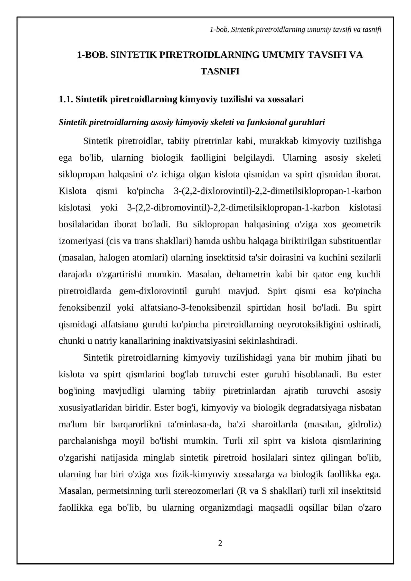 Sintetik piretroitlar hosilalari. Ularning ob'ektlardan ajratib olish va tahlil usullari 4