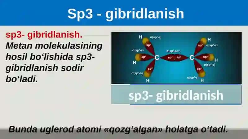 Organik birikmalarda uglerod atomining gibridlanishi 4