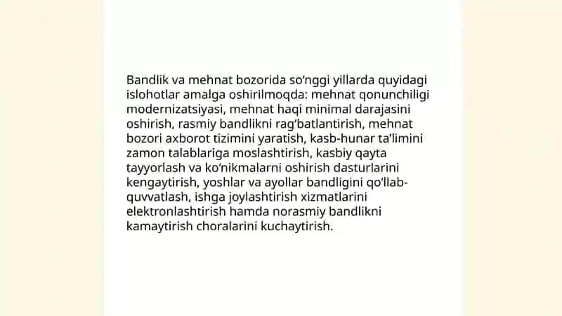 O‘zbekistonda ijtimoiy sohada amalga oshirilayotgan o‘zgarishlar mazmun va mohiyati 4