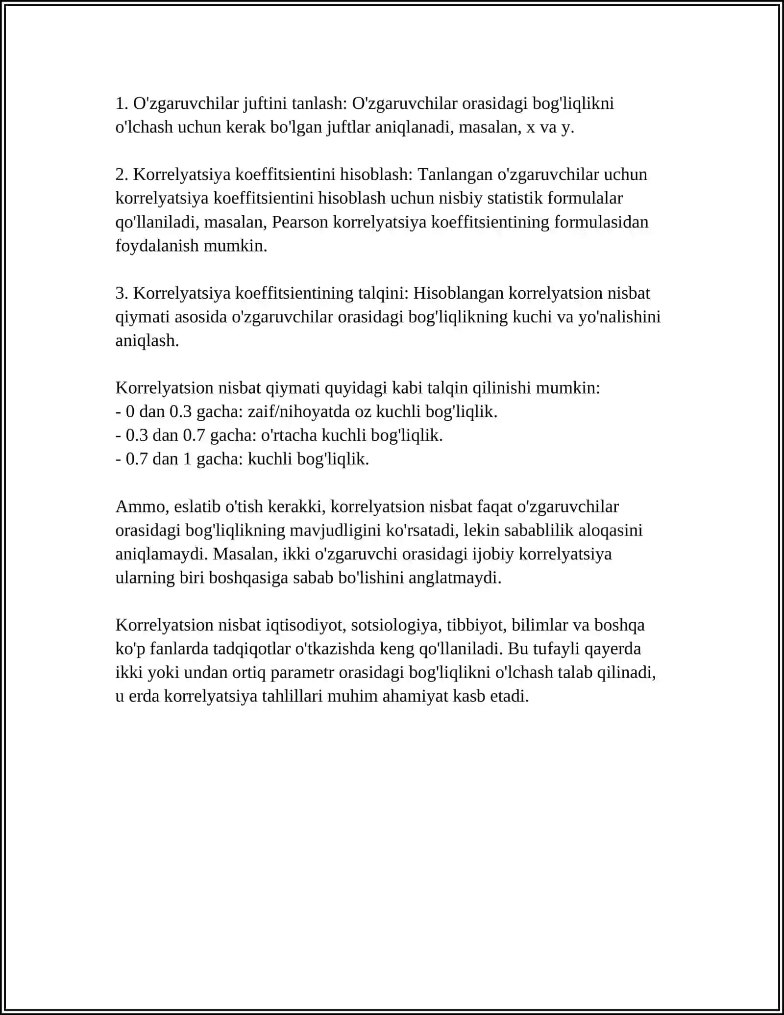TANLANMA KORRELYATSION NISBAT VA UNING XOSSALARI 4