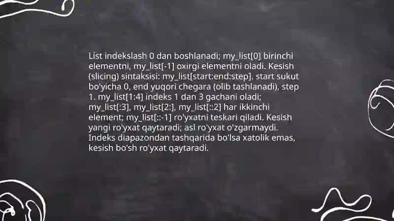 Koleksiyalar: List va Dictionary bilan ishlash 4