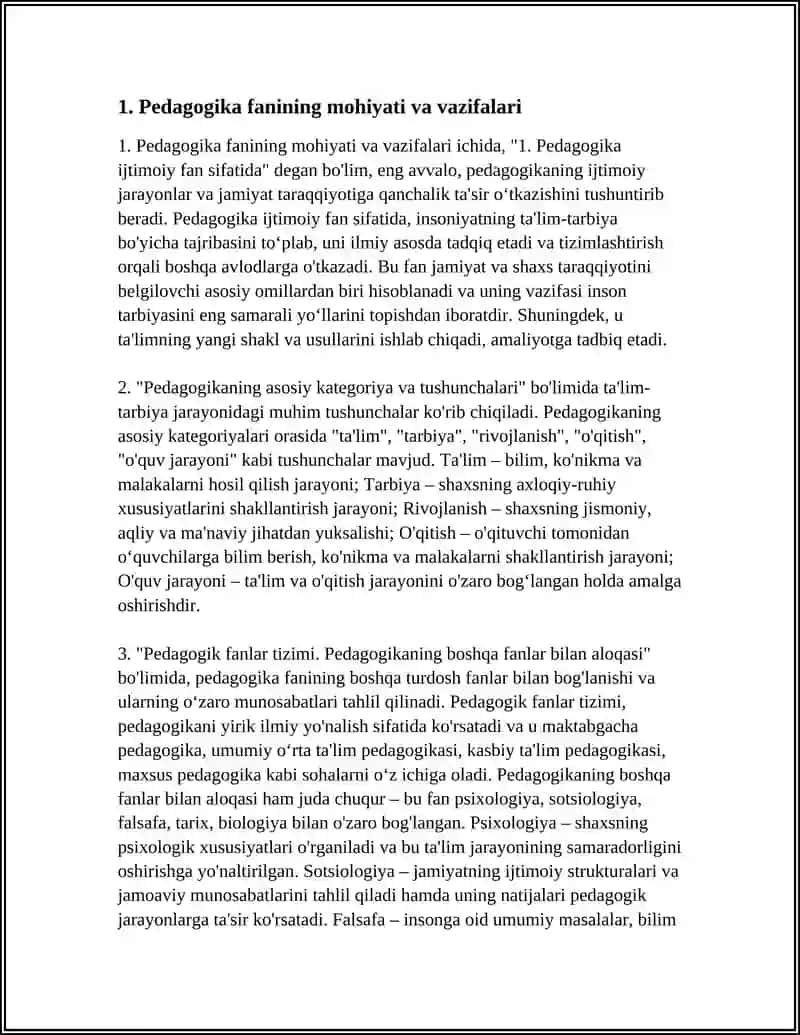 PEDAGOGIKA FANINING MAZMUNI VA MOHIYATI, PREDMETI 4