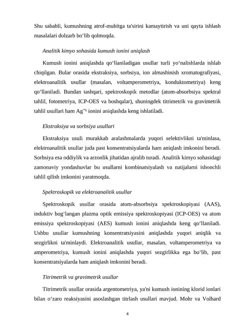 Ag⁺ (Kumush) ionining xossalari va ularni o‘rganishi 4