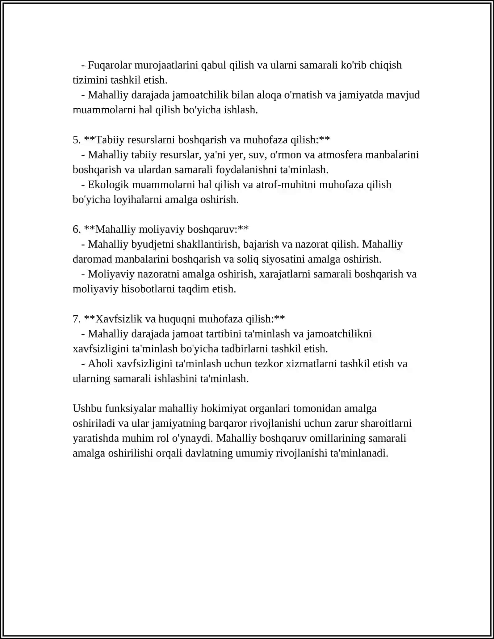REFERAT Mavzu: MAHALLIY BOSHQARUV FUNKSIYALARI VA METODLARI 4