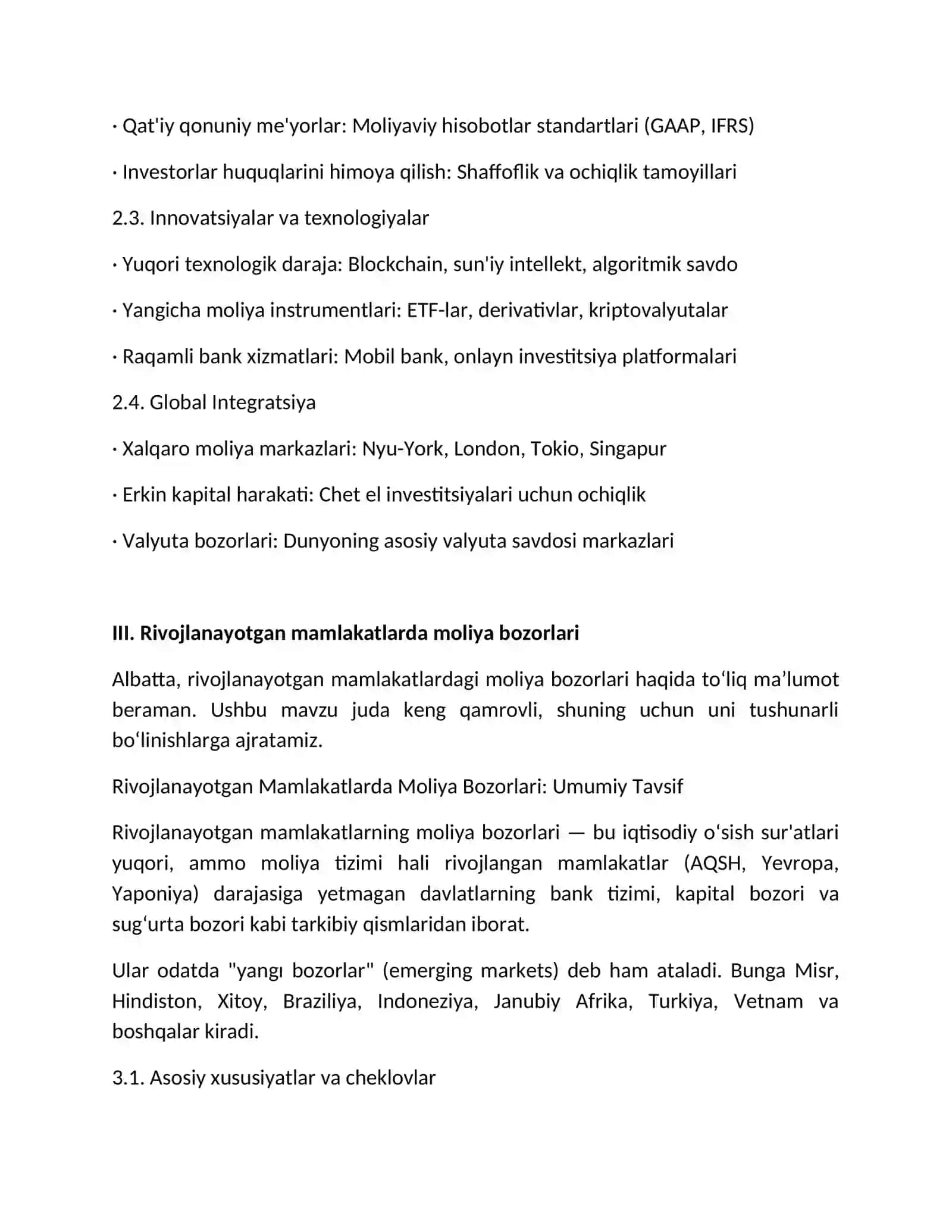 Rivojlangan va rivojlanayotgan mamlakatlarda moliya bozorining xususiyatlari 4