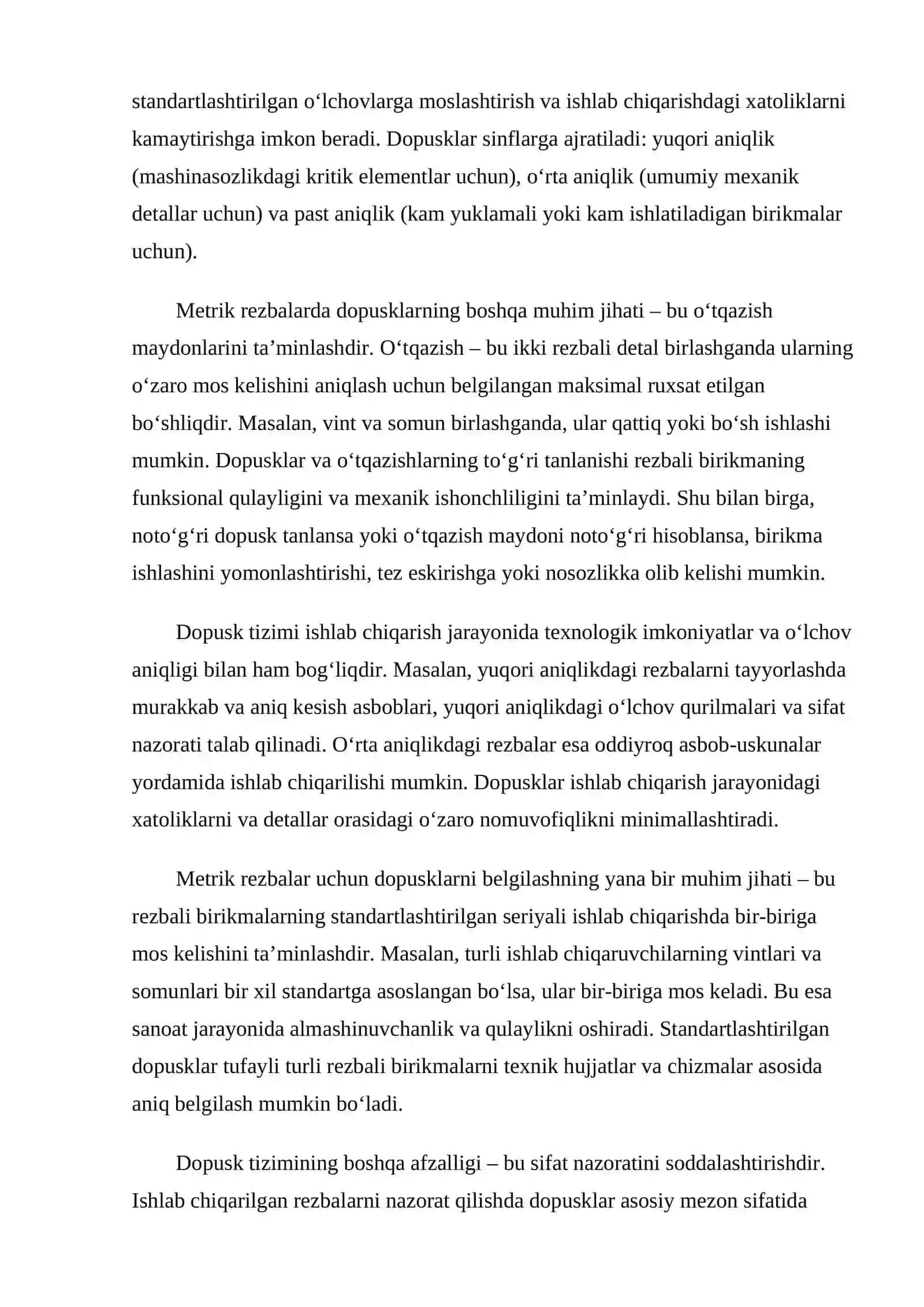Metrik rezbani dopusklar va o'tqazishlar sistemasi. 4