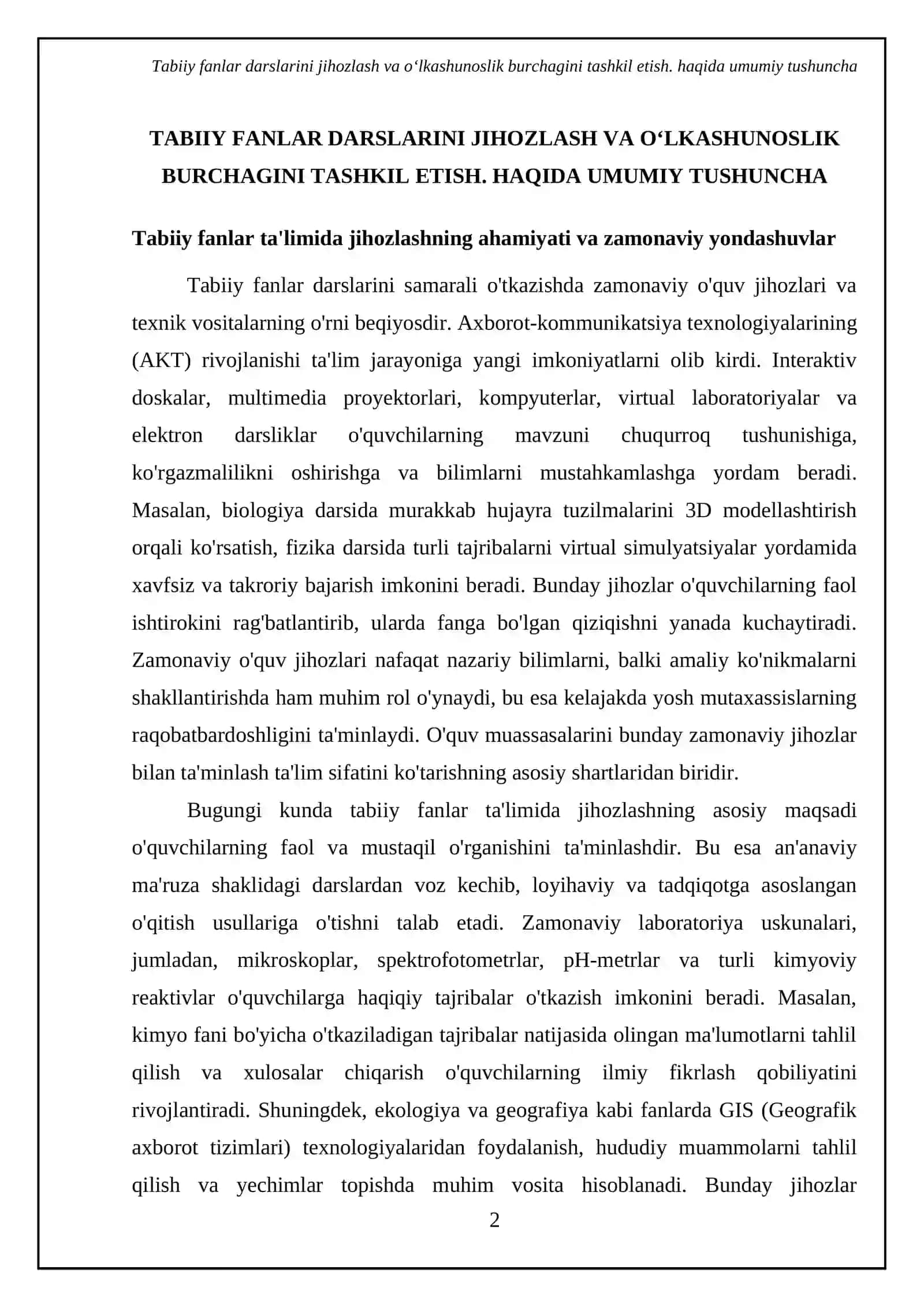 Tabiiy fanlar darslarini jihozlash va oʻlkashunoslik burchagini tashkil etish 4