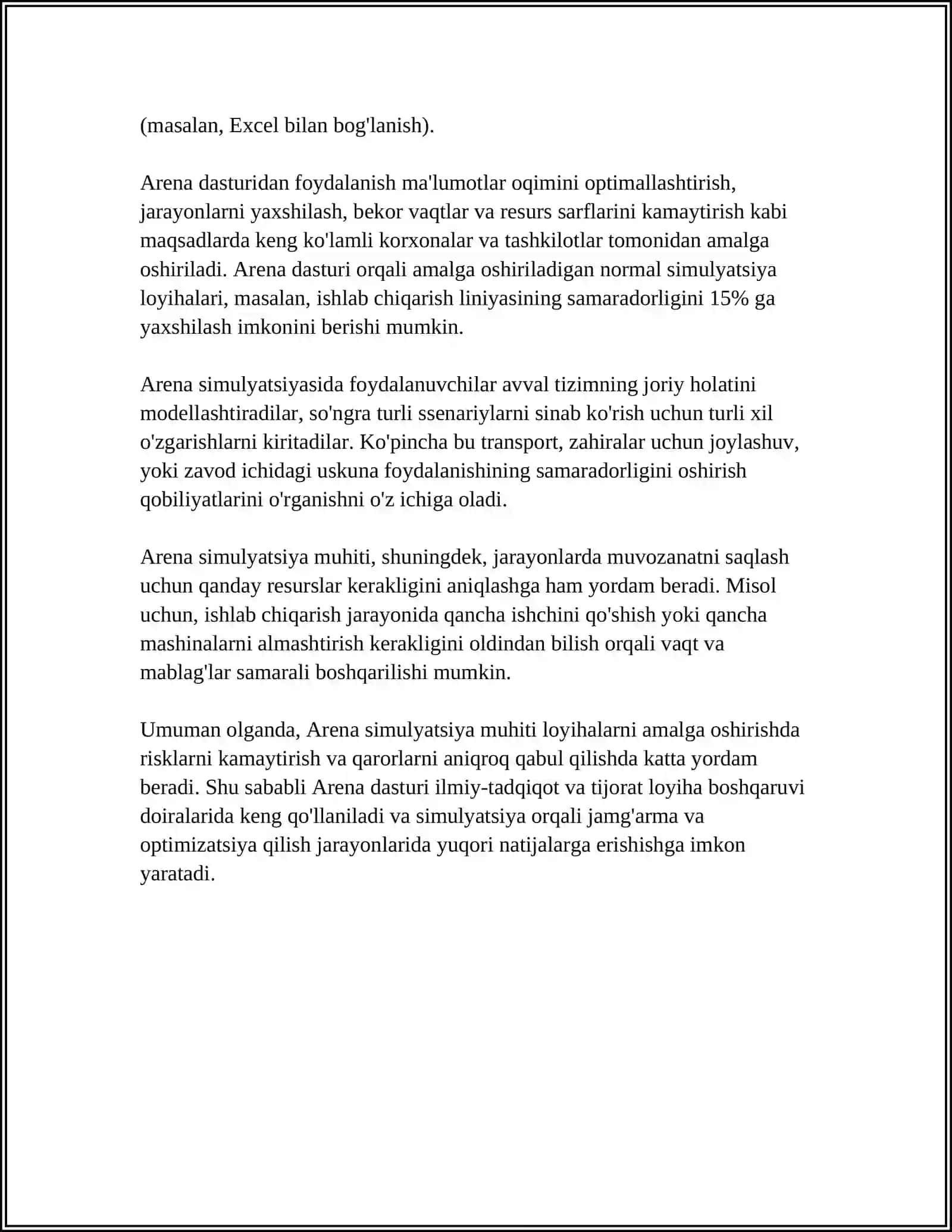 ARENA SIMULYATSIYA MUHITI HAQIDA TUSHUNCHA BERING 4