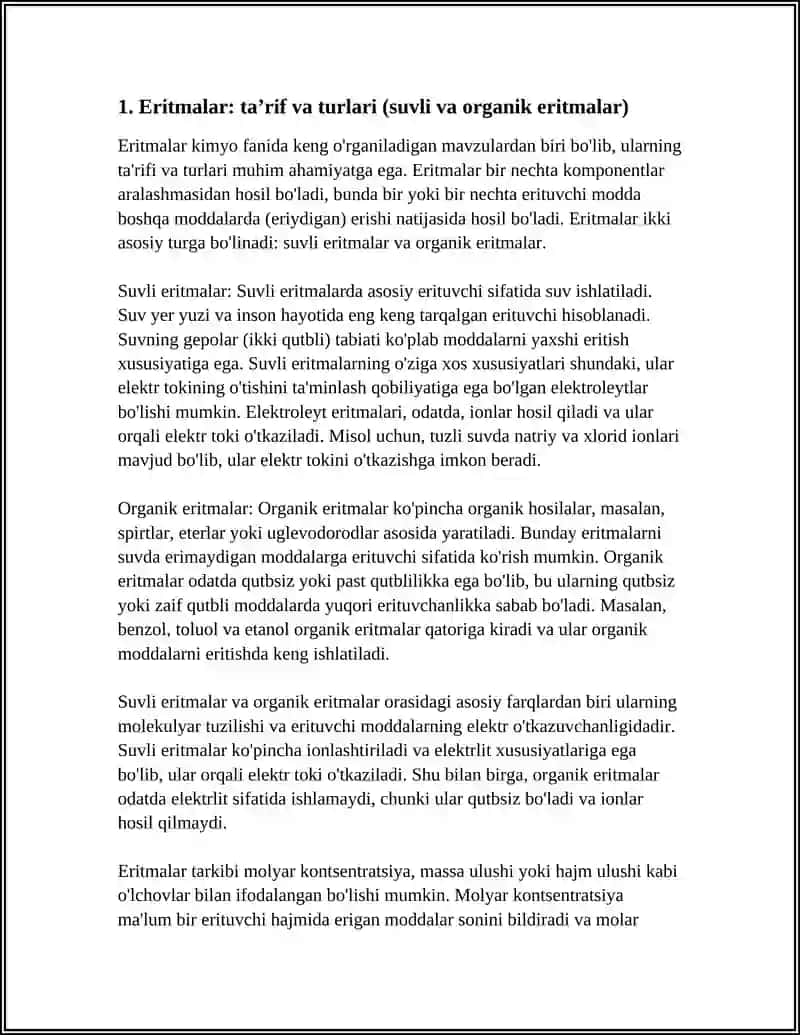 ERITMALAR,ELEKTROLIZ METALLAR VA OKSIDLANISH QAYTARILISH REAKSIYALARI HAQIDA MALUMOTLAR 4