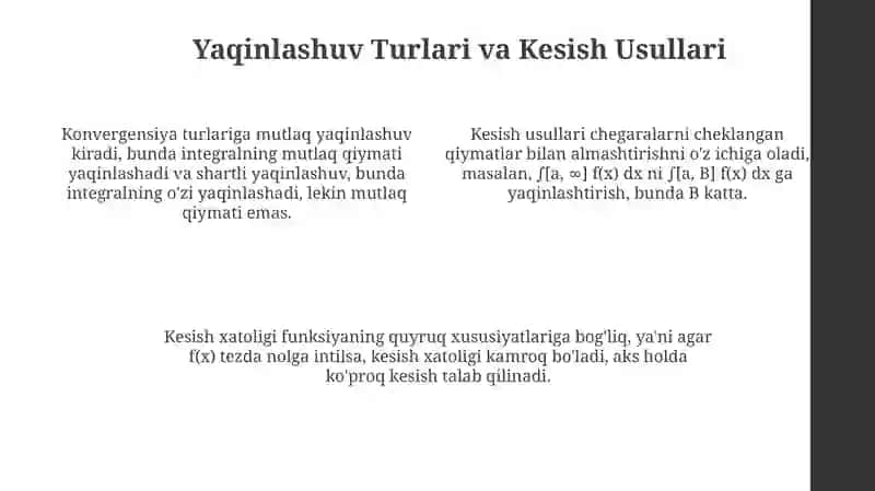 Chegaralari cheksiz hosmas integralni taqribiy hisoblash 4