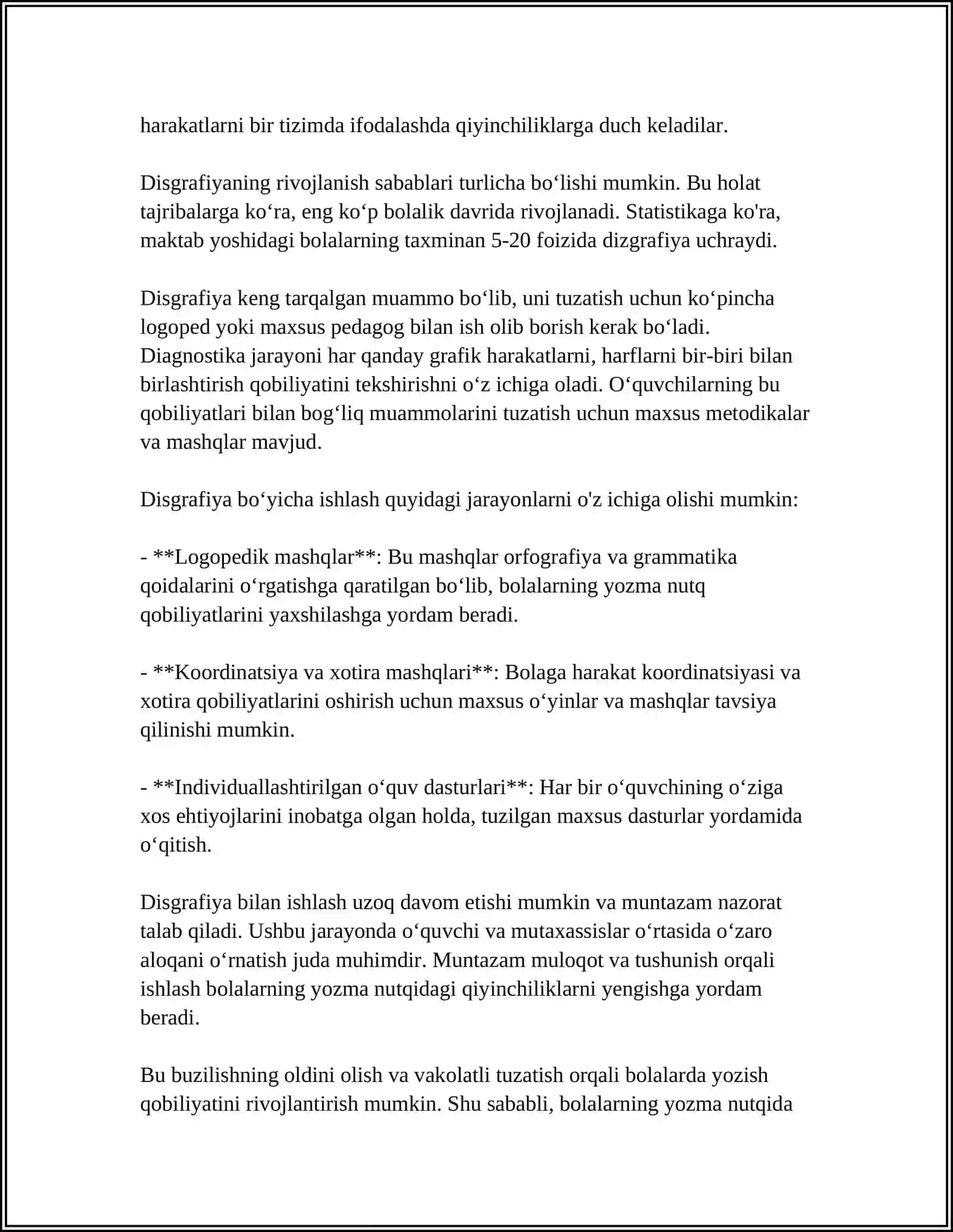 DISGRAFIYANI BARTARAF ETISH UCHUN MASHGʻULOT ISHLANMALARINI TAYYORLASH 4