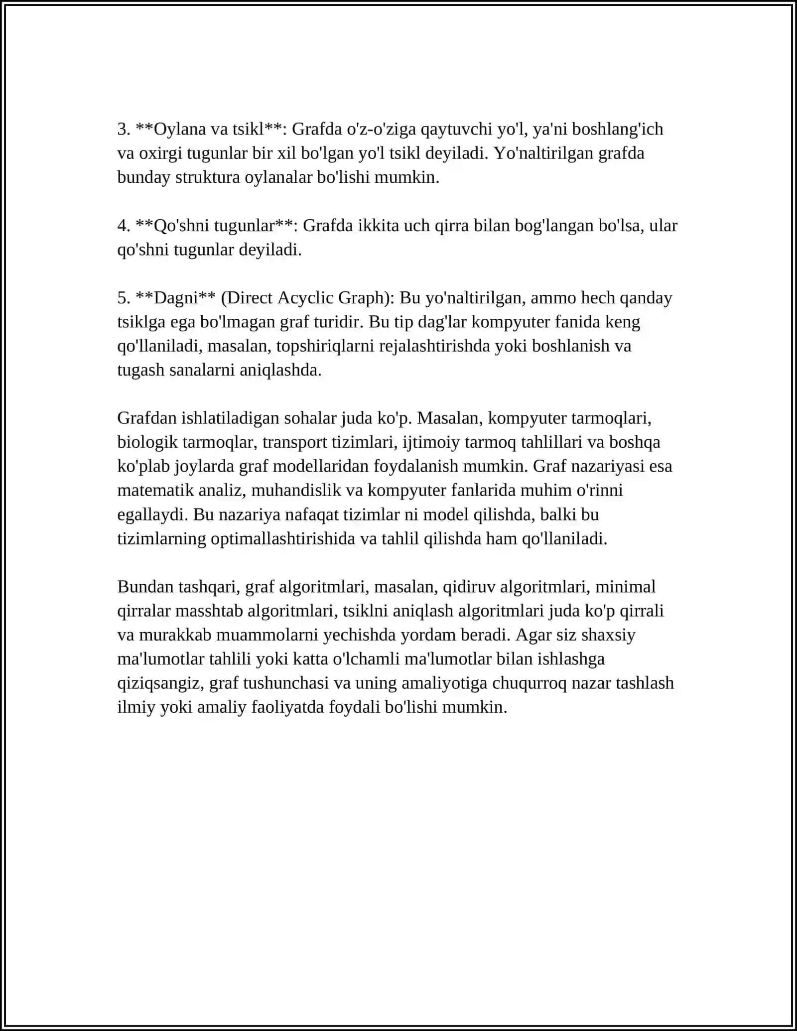 GRAFLARDA ENG QISQA YO'LNI ANIQ LASH MAVZUSIDA MUSTAQIL ISH 4