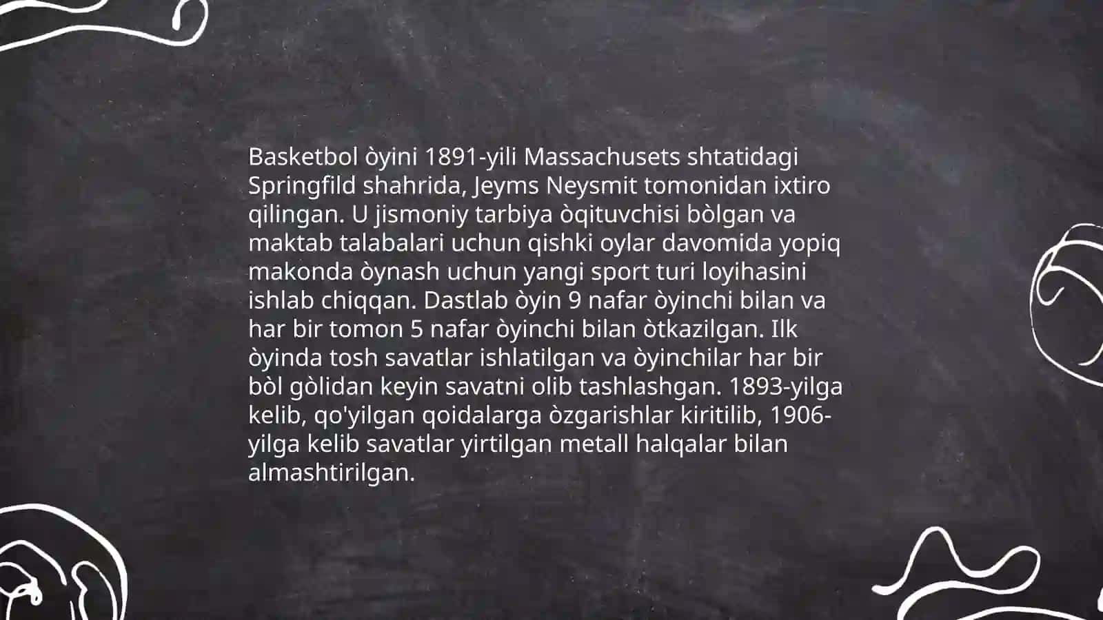 Basketbol òyining kelib chiqish tarixi va òyin qoidalari 4