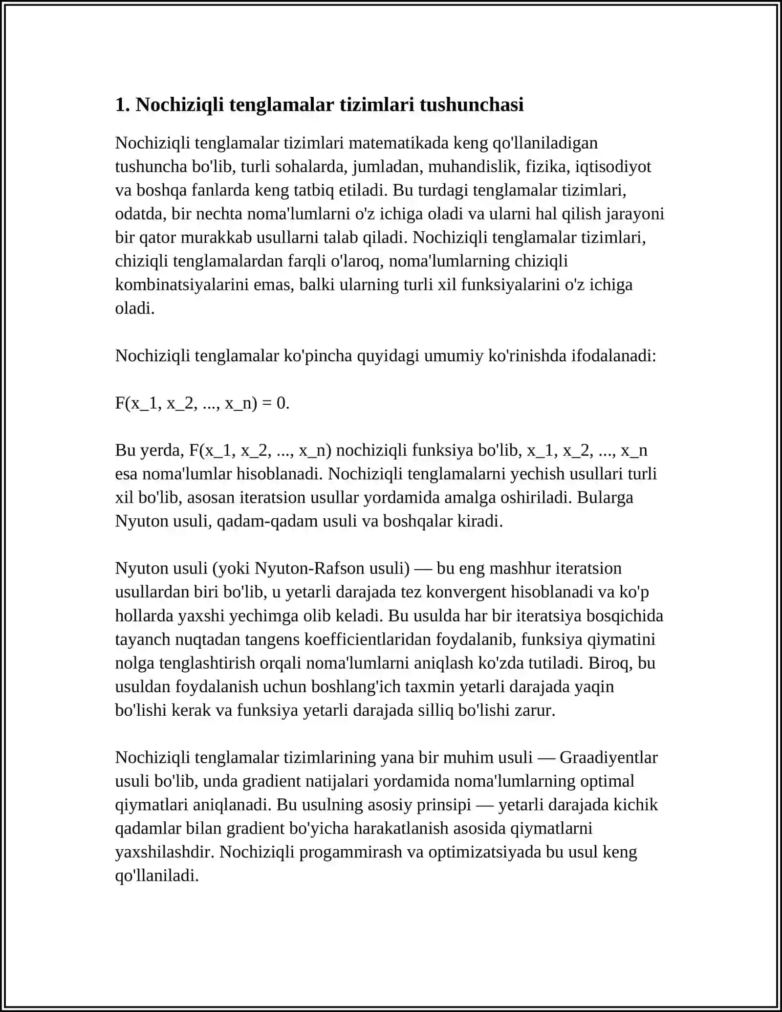 MATEMATIK TIZIMDA NOCHIZIQLI TENGLAMALAR SISTEMASINI YECHISH KAMIDA 25 BET BOʻLISHI KERAK 4