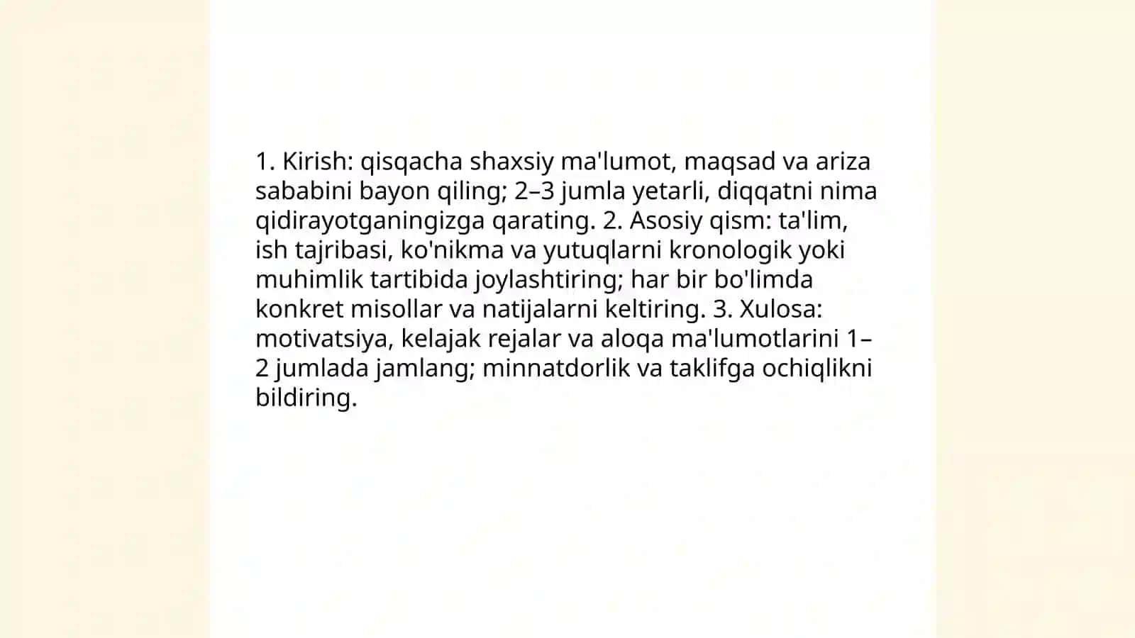 Tarjimayi hol yozishda etiborga olinadigan jihatlar 4