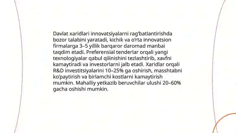 Davlat xaridlarining innovatsion mahsulotlar va texnologiyalarini qoʻllab quvatlashdagi ahamiyati 4