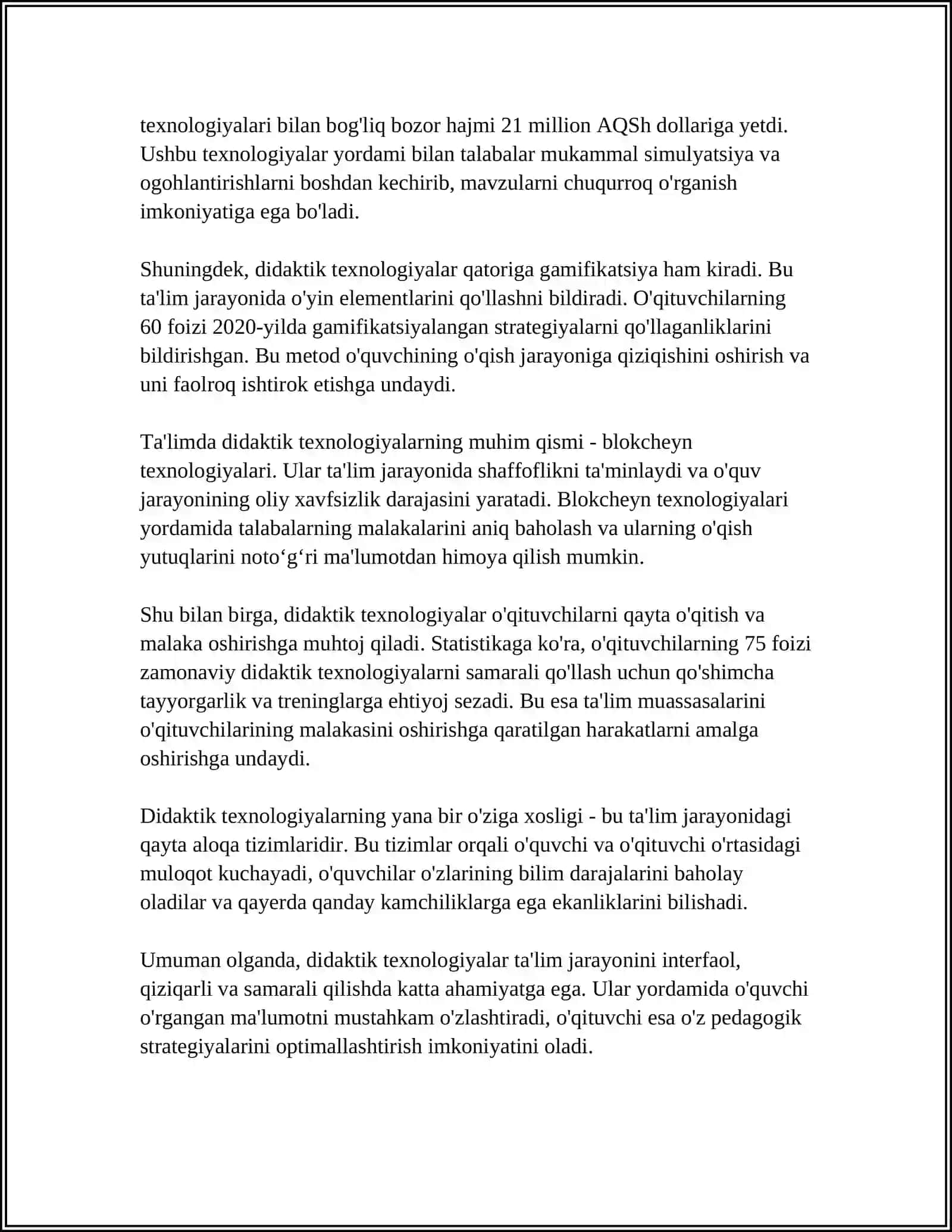 MAXSUS FANLARNI O'QITISHDA O'QITUVCHI EGALLASHI LOZIM BO'LGAN PEDAGOGIK TEXNOLOGIYALARNING MOHIYATINI TAHLIL QILISH 4