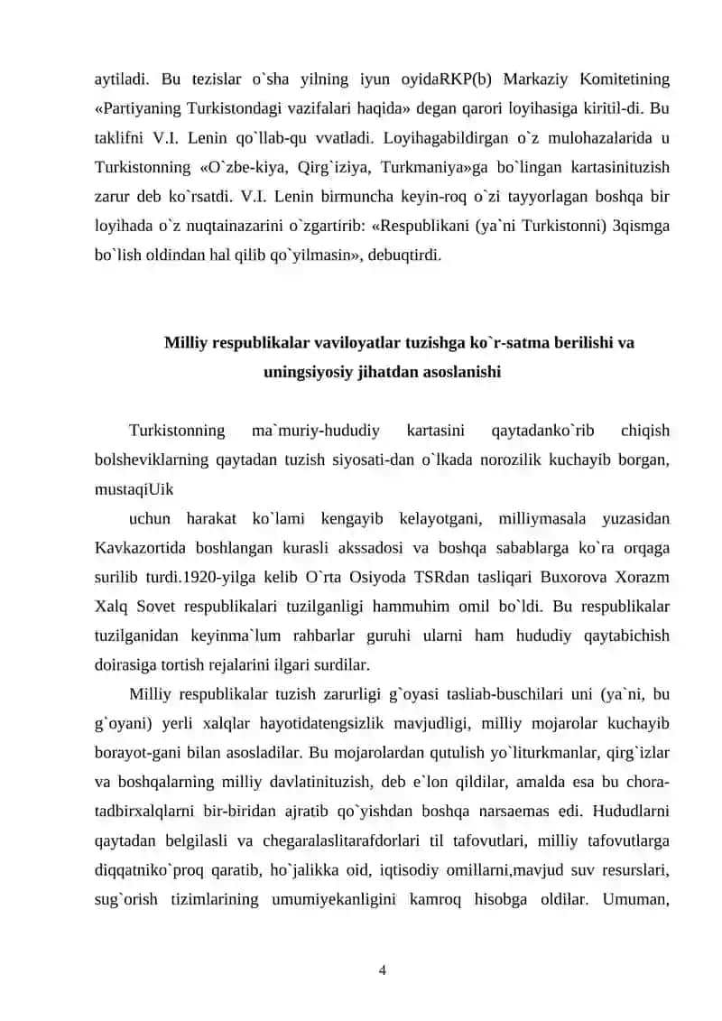 Oʻrta Osiyoda milliy hududiy chegaralash yangi tipdagi UzSSRning tashkil topishi 4