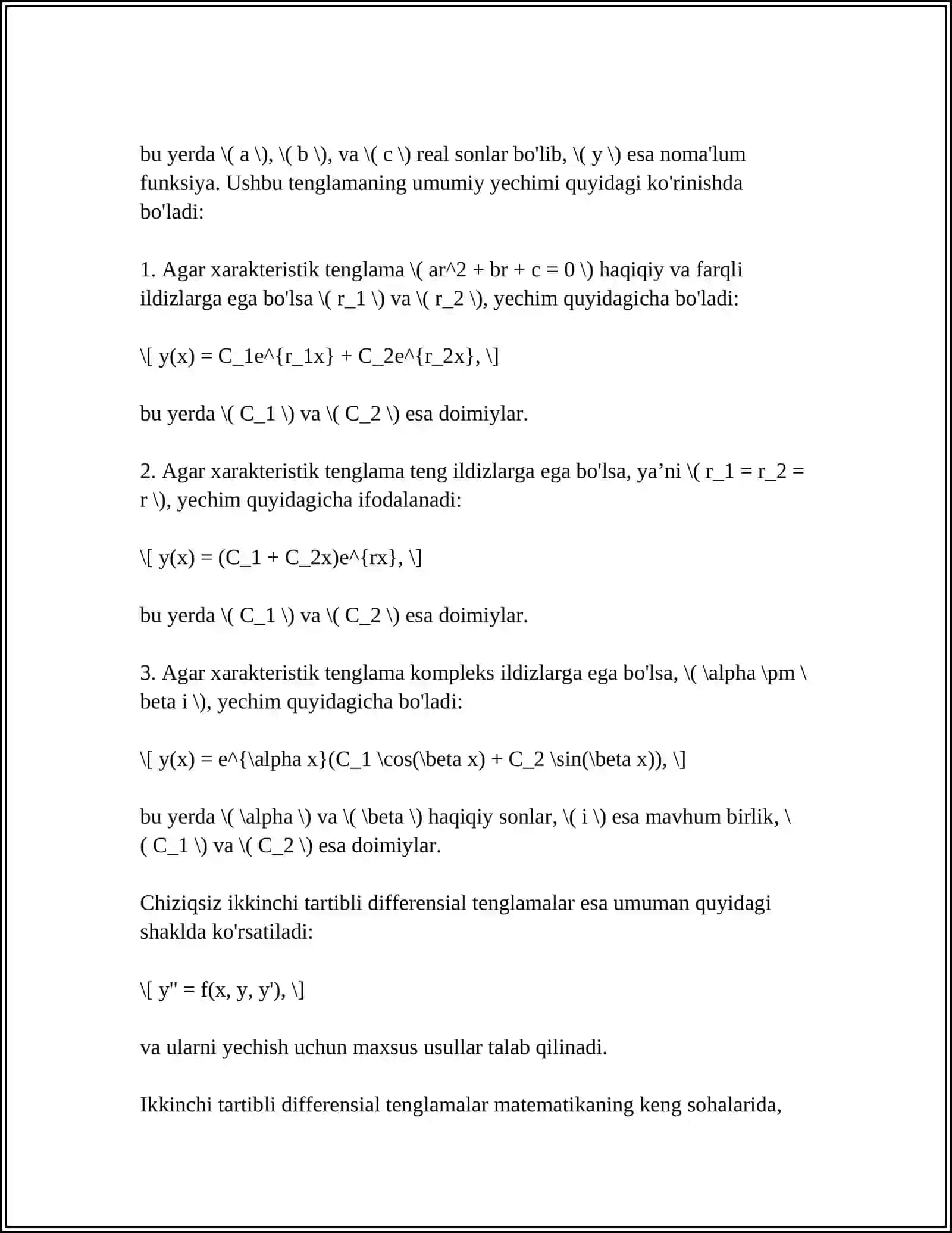 2-TARTIBLI DIFFERENSIAL TENGLAMA MASALASINI MATLABDA LAPLAS TRANSFORMATSIYASI YORDAMIDA YECHISH 4