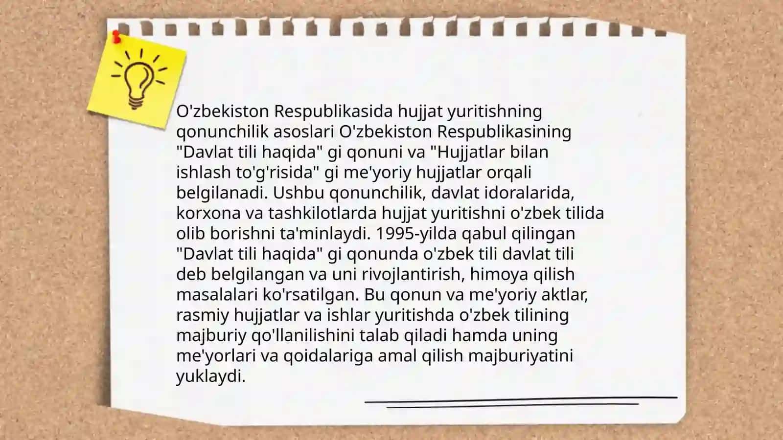 "Davlat tili haqidagi" qonunda hujjat yurituvi yuzasidagi moddalar tahlili, amaliyot va muammolari 4