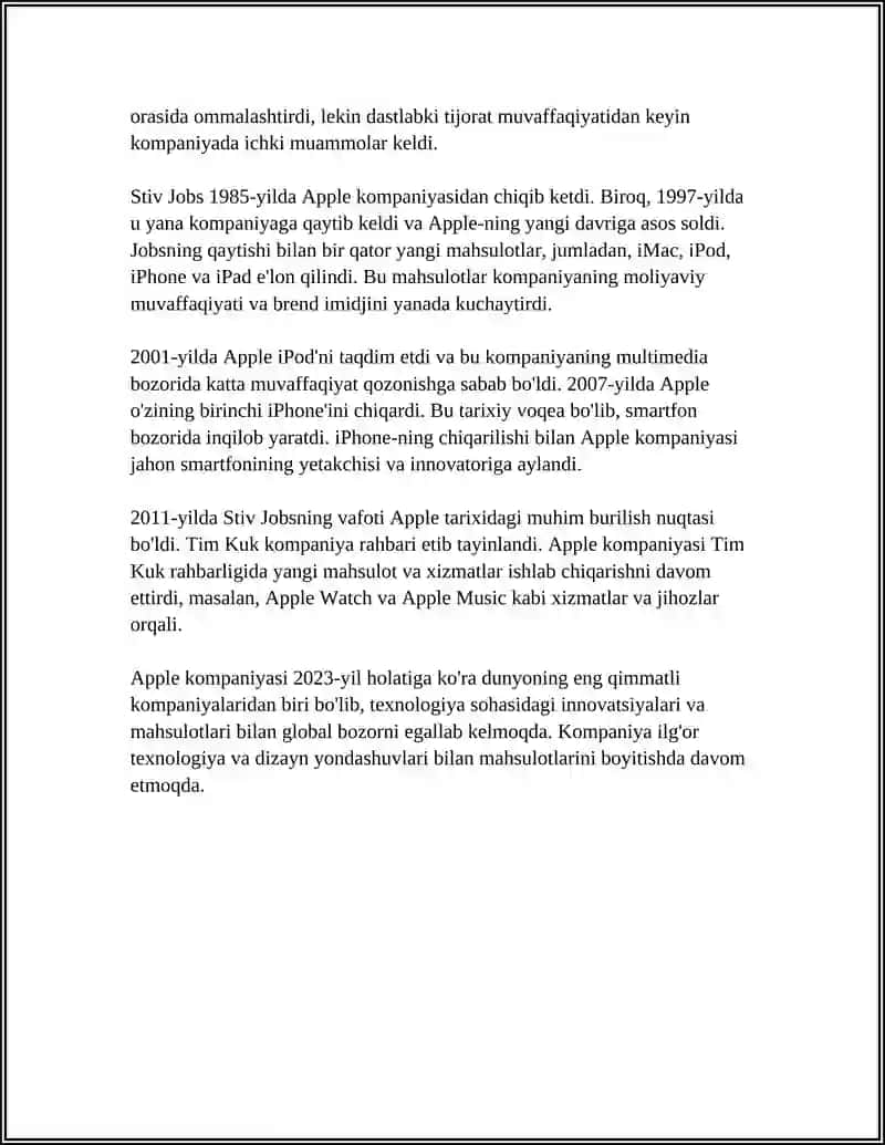 APPLE KOMPANIYASINING TARIXI, IQTISODIY KOʻRSATKICHLARI 4