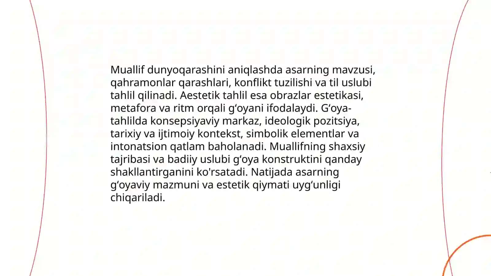 Tanlangan badiiy asarlarni astetik-gʻoyaviy jihatdan tahlil qilish 4