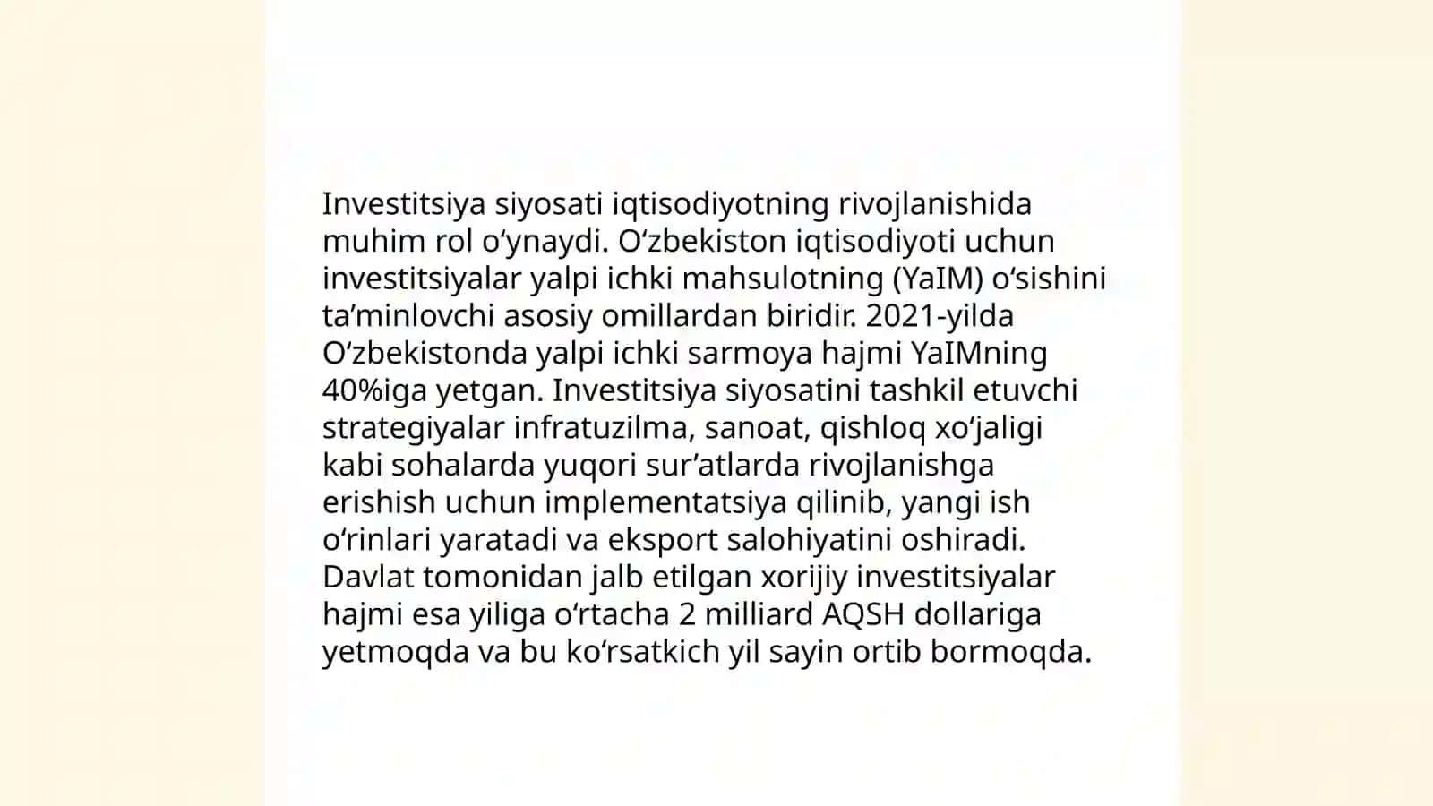 Davlat investitsiya siyosati uning mazmuni roʻli asosiy yoʻnalishlari va amalga oshirish bosqichlari 4