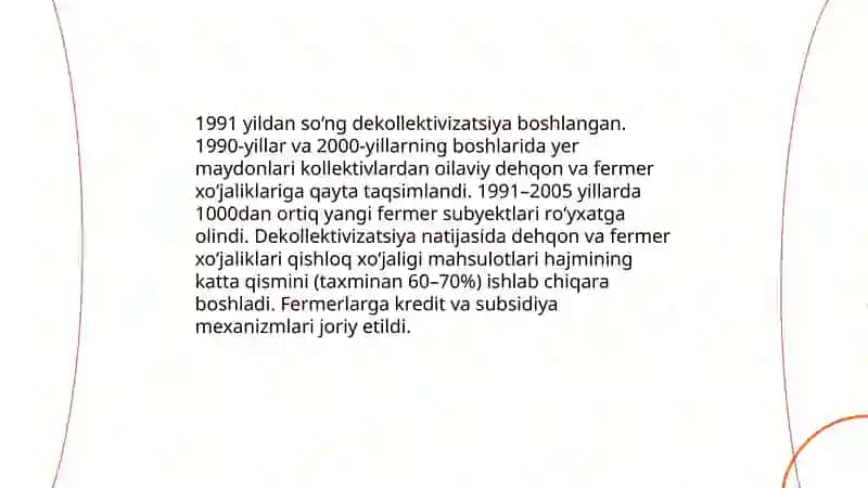 Mustaqillik yillarida qishloq xójaligi va sanoat sohasidagi ózgarishlar 4