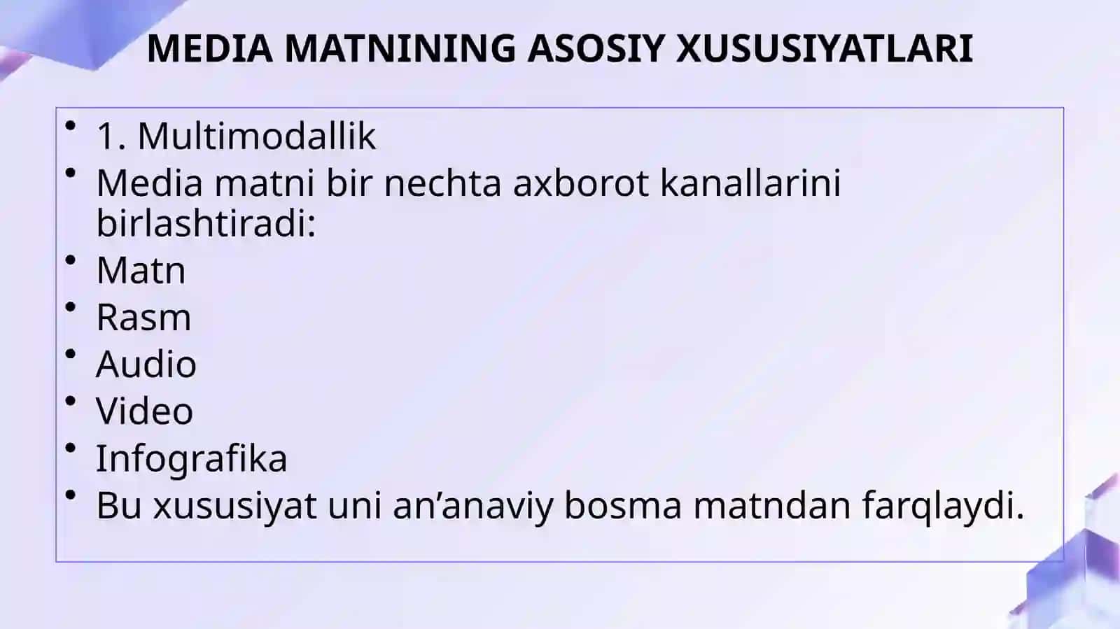 4-MARUZA: MEDIA VA AN’ANAVIY MATNLARNI O’QISH 4