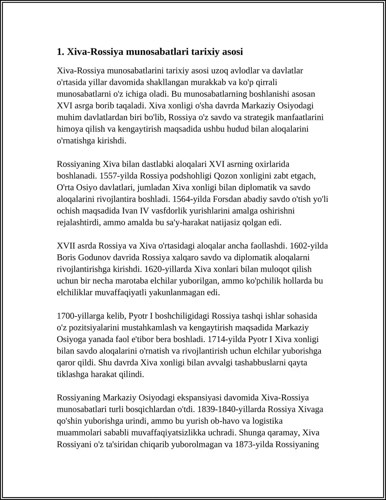 MUHAMMAD YUSUF BAYONIYNING SHAJARAYI XORAZMSHOHIY ASARIDA XIVA-ROSSIYA MUNOSABATLARINING YORITILISHI 4