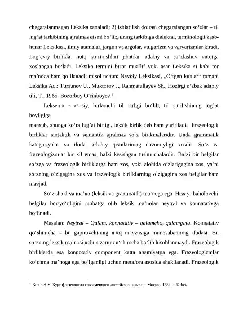 Leksik birliklar turlari: so‘zlar, frazeologizmlar, terminlar va idiomalar kurs ishi 4