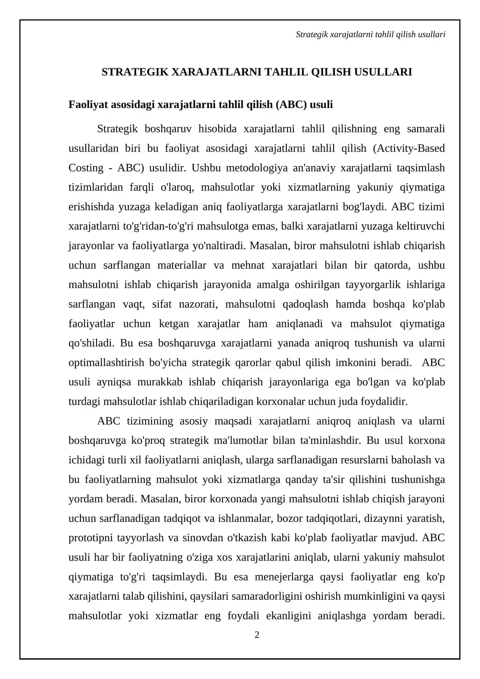 Strategik xarajatlarni tahlil qilish usullari 4
