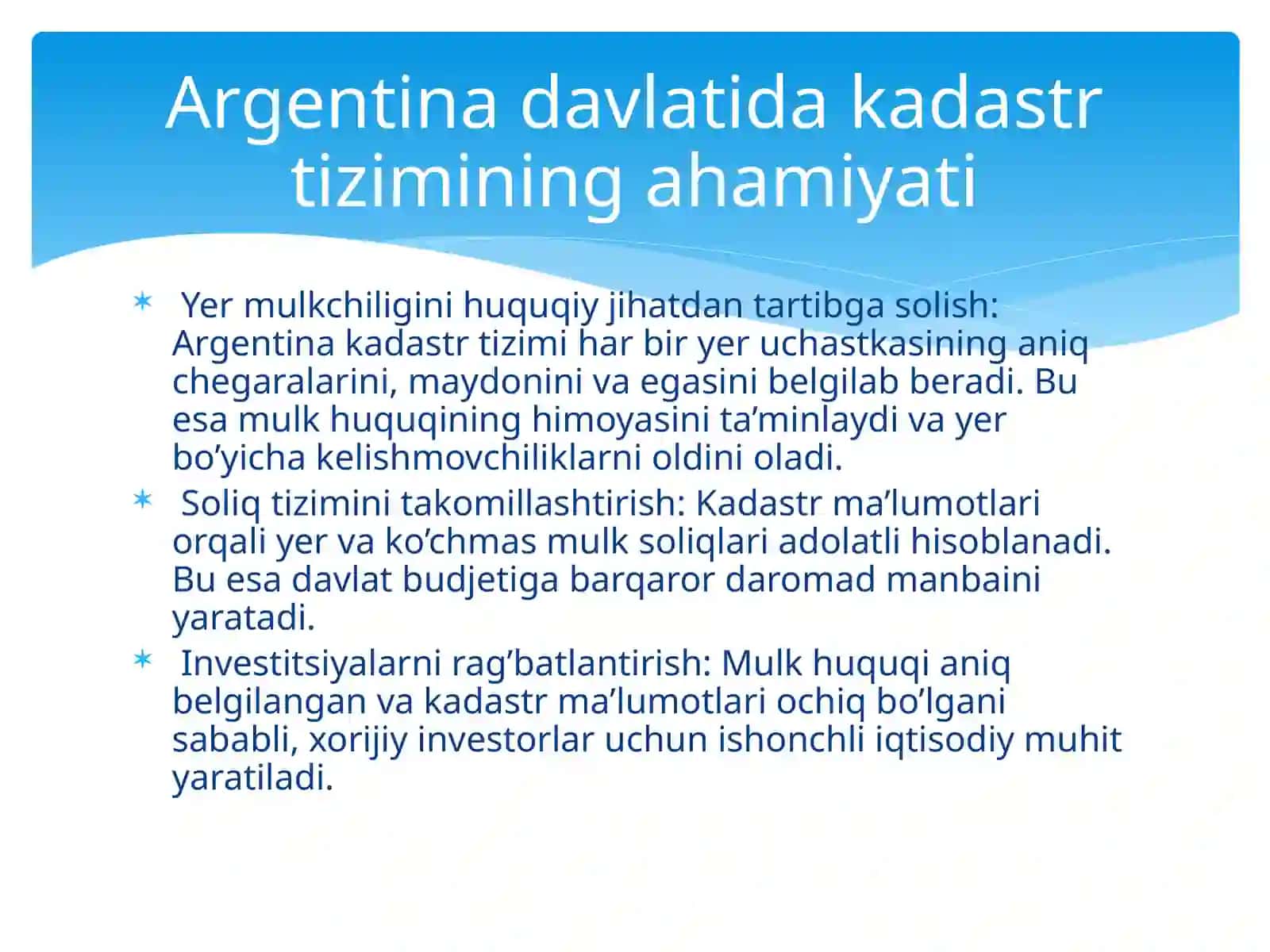 Argentina davlatining kadastr ishlarini yuritish va ularni tajribasini tahlil qilish 4