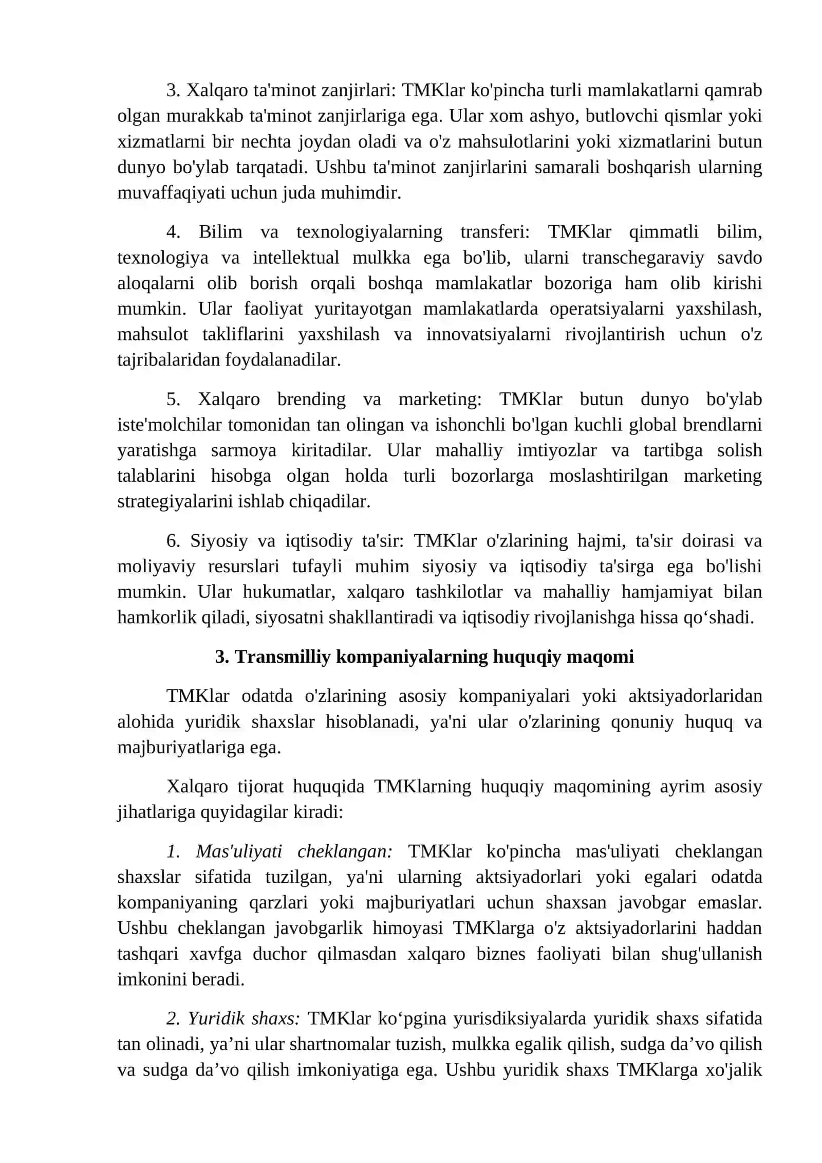 Transmilliy kompaniya kontseptsiyasi va uning xalqaro tijorat huquqidagi huquqiy maqomi 4