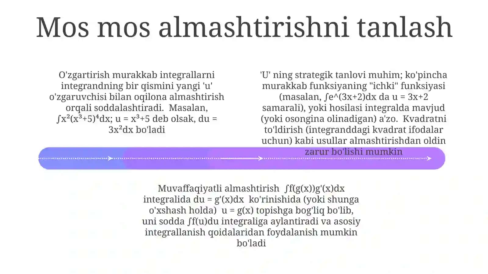O'zgaruvchini almashtirib integrallash usuli 4